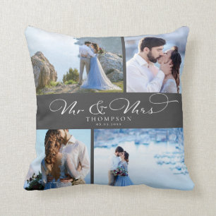 Coussin Élégant mariage personnalisé Collage de photos 