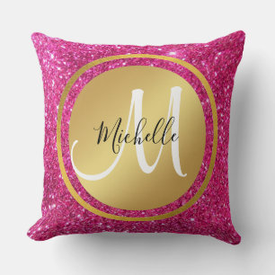 Coussin Élégant Mariage rose et or Monogramme initial