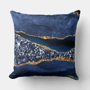 Coussin Elégant Marine Bleu et Parties scintillant d'or Oc