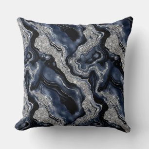 Coussin Elégant Marine Blue & Silver Parties scintillant A