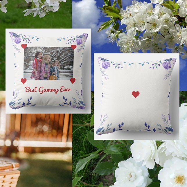 Coussin Elégant meilleur Gammy Ever Grand-mère photo flora (Best Gammy Ever. Elegant personalized floral photo pillow for Grandma on Mother's Day or her bday)