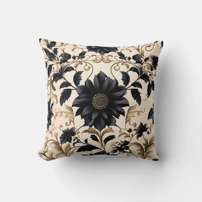 Coussin Élégant modèle floral noir (Recto)