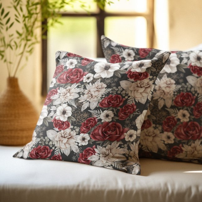 Coussin Élégant modèle floral Rose de Bourgogne (Créateur téléchargé)