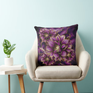 Coussin Élégant modèle floral violet et or