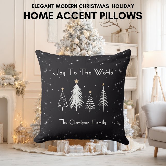 Coussin Elegant Modern Christmas Stars with Family Name  (Elegant Modern Christmas Stars with Family Name Throw Pillow)
