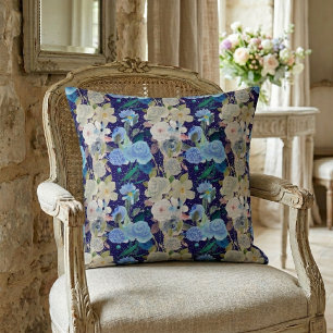 Coussin Élégant Moderne Fantaisiste Fleurs Rayures Bleu Fo
