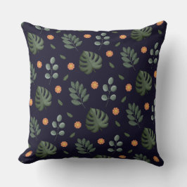 Coussin Élégant Moderne Feuille Botanique Florale Navy