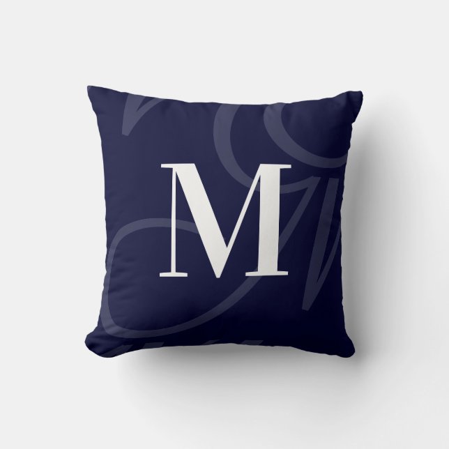 Coussin Élégant moderne grand monogramme bleu marine foncé (Recto)