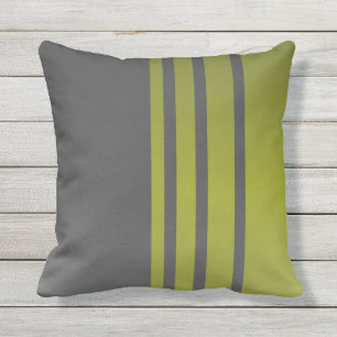 Coussin Élégant, moderne, rayures vert olive sur gris fo