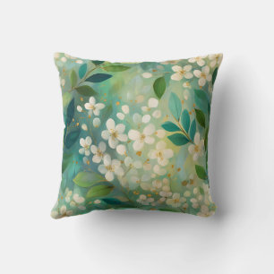 Coussin Élégant Moderne Tendance Élégant Floral Vert Blanc