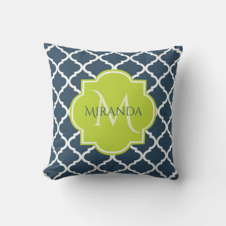 Coussin Élégant Monogram Marine Green Quatrefoil et nom