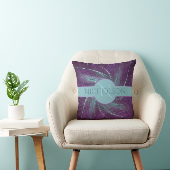 Coussin Élégant Monogramme Abstrait Spiral Violet Turquois (Chaise)