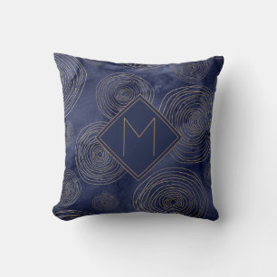 Coussin Élégant monogramme couleur or bleu marine