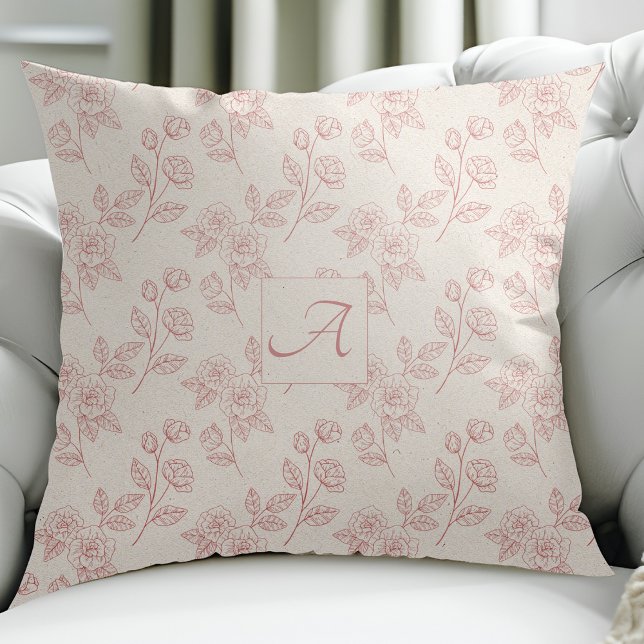 Coussin Élégant Monogramme en papier rose rouge chintz (Créateur téléchargé)
