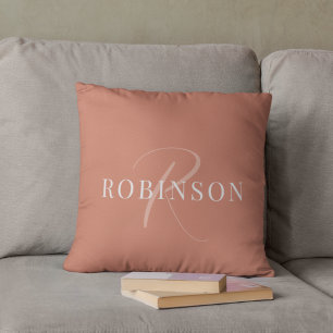 Coussin Élégant Monogramme en terre cuite moderne Nom init
