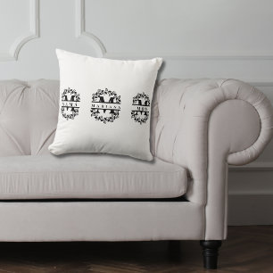 Coussin Élégant monogramme floral avec texte : MOM MAMÁ &