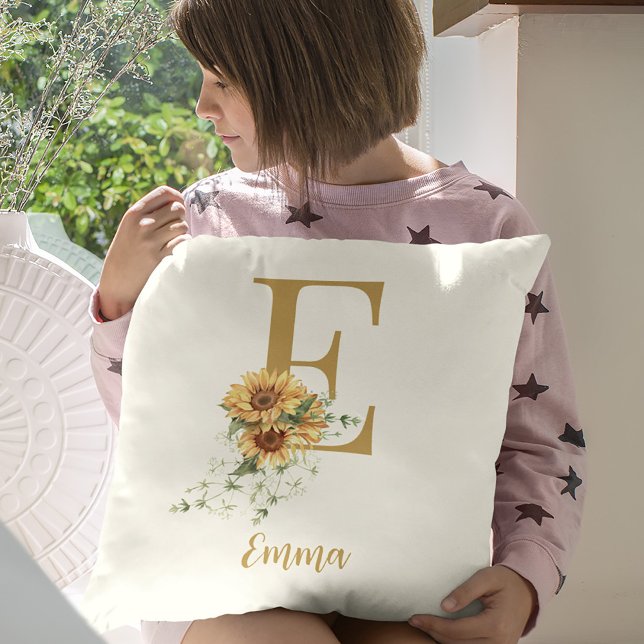 Coussin Élégant monogramme floral nom initial personnalisé (Créateur téléchargé)