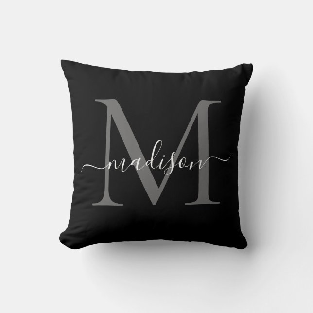 Coussin Élégant Monogramme noir blanc élégant Script de fi (Recto)