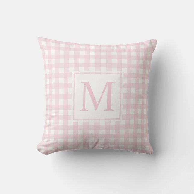 Coussin Élégant Monogramme rose pâle En vichy (Recto)