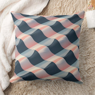 Coussin Élégant Motif 3D Wave en Turquoise, Rose et crème