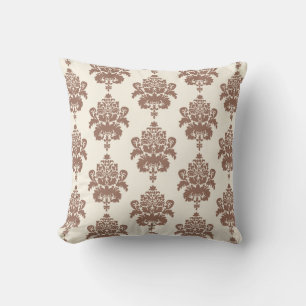 Coussin Elégant motif Brown blanc damassé
