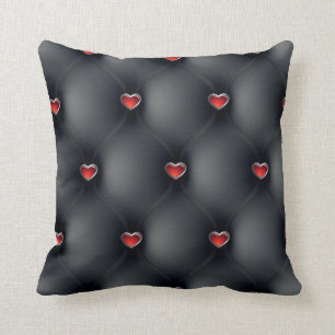 Coussin Élégant Motif de Coeurs rouges en cuir noir