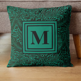 Coussin Élégant Motif de feuillage Emerald Green Monogram