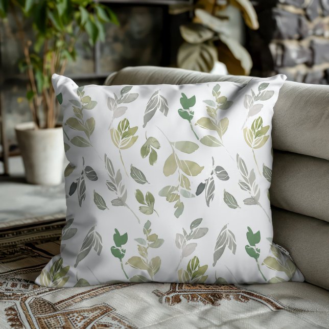 Coussin Elégant Motif de feuille verte aquarelle (Créateur téléchargé)