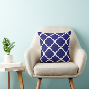 Coussin Élégant Motif de Quatrefoil bleu marocain
