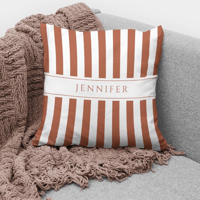 Coussin Élégant Motif de rayures en terre cuite Nom (Créateur téléchargé)