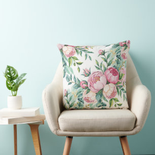 Coussin élégant motif floral continu de style aquarelle