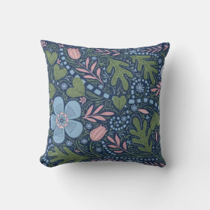 Coussin Élégant motif floral d'art populaire botanique vin