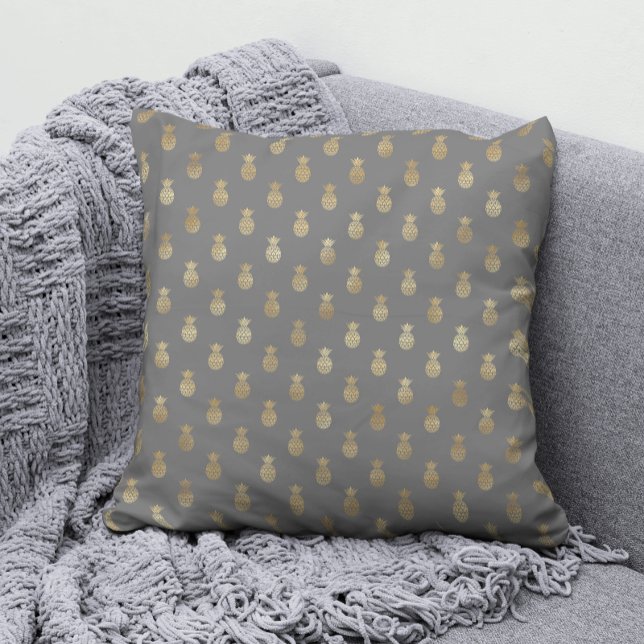 Coussin Élégant Motif gris et d'ananas or (Créateur téléchargé)