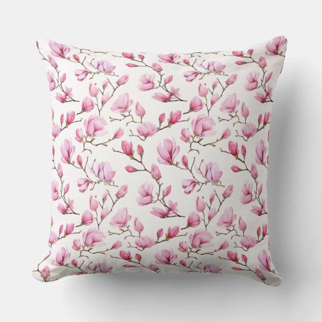 Coussin Élégant motif magnolia rose (Recto)