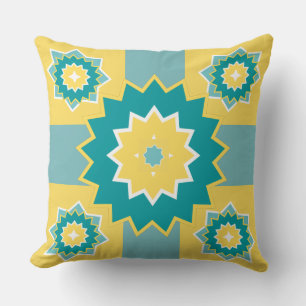Coussin Elégant motif moderne jaune bleu blanc chic maman