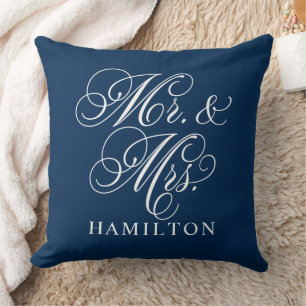 Coussin Élégant Navy Monsieur et Madame Monogramme Personn
