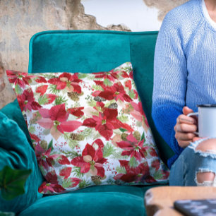 Coussin Élégant Noël de vacances Poinsettia Pine Cône