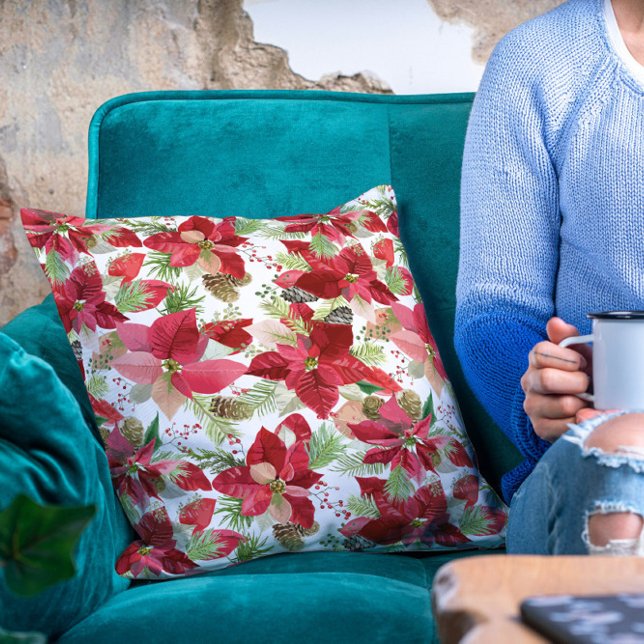 Coussin Élégant Noël de vacances Poinsettia Pine Cône (Créateur téléchargé)