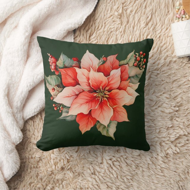 Coussin Élégant Noël Rouge Poinsettia (Couverture)