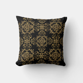 Coussin Elégant Noir avec Parties scintillant Or Damask De