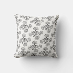 Coussin Elégant noir blanc floral Damask motif
