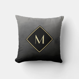 Coussin Élégant Noir Brossé Avec Monogramme Or Simple