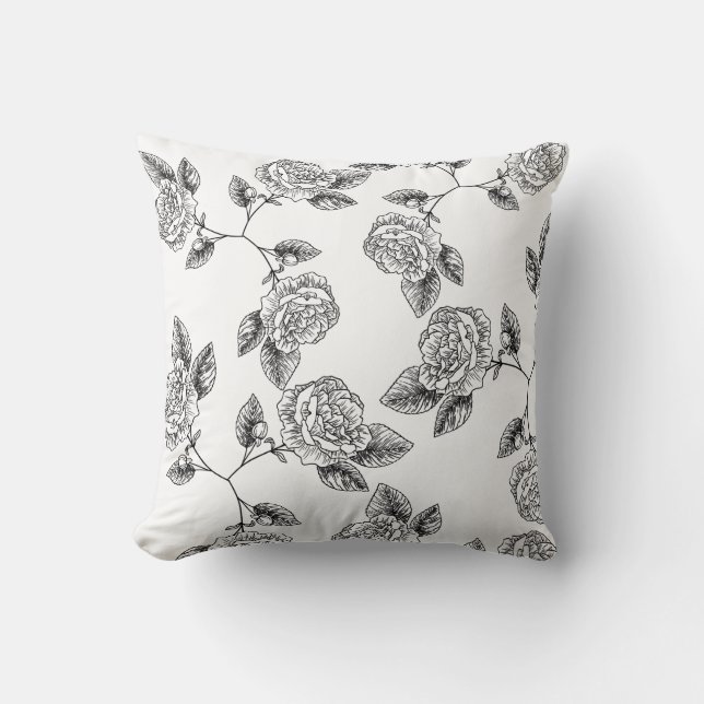 Coussin Elégant noir floral Damask Chic moderne (Recto)