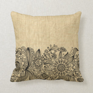 Coussin Elégant noir floral dentelle Beige Arrière - plan
