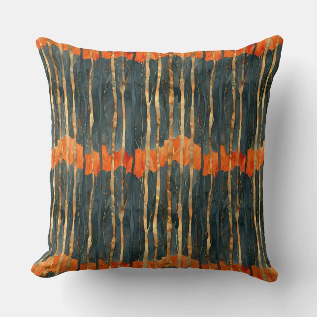 Coussin Elégant noir or orange abstrait rayé (Recto)