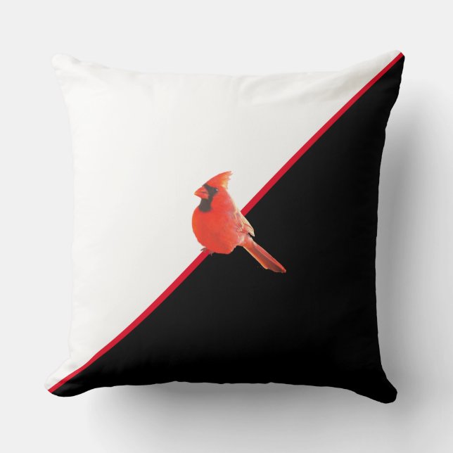 Coussin Elégant noir rouge et blanc & cardinal Bird (Recto)