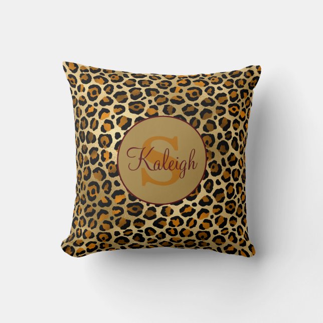 Coussin Élégant Nom de monogramme imprimé guépard/léopard (Recto)