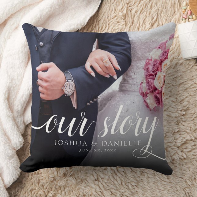 Coussin Elegant Notre Histoire Mariage photo manuscrit (Couverture)