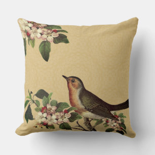 Coussin Elégant oiseau Vintage sur la fleur d'Apple