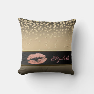 Coussin Élégant Or Diamants-Pailleté Lèvre-Personnalisé